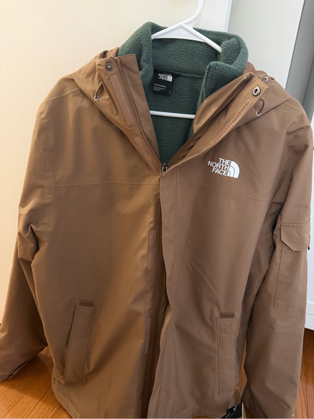 The North Face Brown Raincoat with Green Fleece Lining